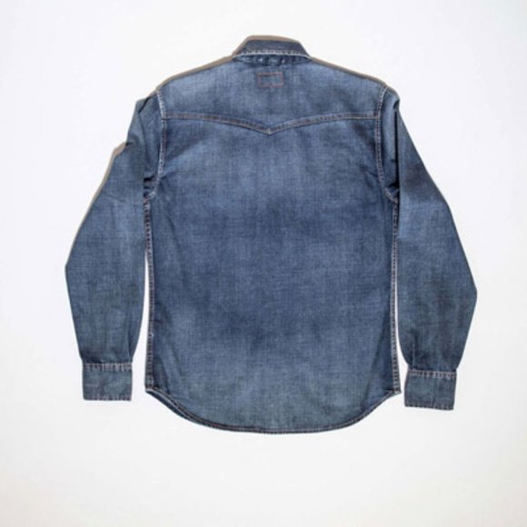 JEAN SHOP Corona Faded Blue Denim Jeans Snap Shirt - Picture 4 of 4